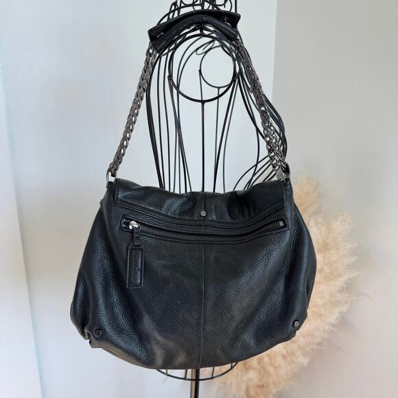 Kenneth Cole Black Leather Hobo Slouchy Shoulder Flap Bag-Chain Strap Boho Chic - Picture 8 of 15